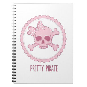 Cute Pastel Roze Schedel met Strik en Kruisbeender Notitieboek