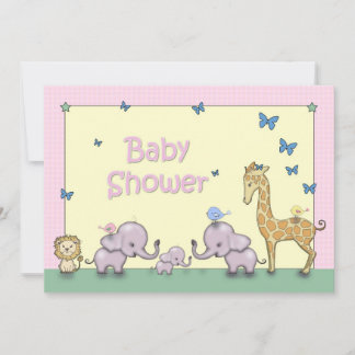 Cute Pastel Safari Animal Baby shower Invites Kaart
