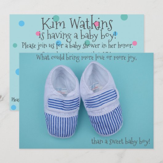 Cute pastel schoenen babyboy doucheuitnodiging kaart (Voorkant / Achterkant)
