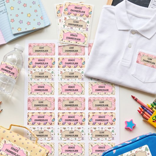 Cute Pastel School Patroon Thema Waterdicht Labels