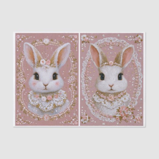 Cute Pastel Shabby Chic Bunny Pair EW8 Decoupage Tissuepapier (Voorkant)