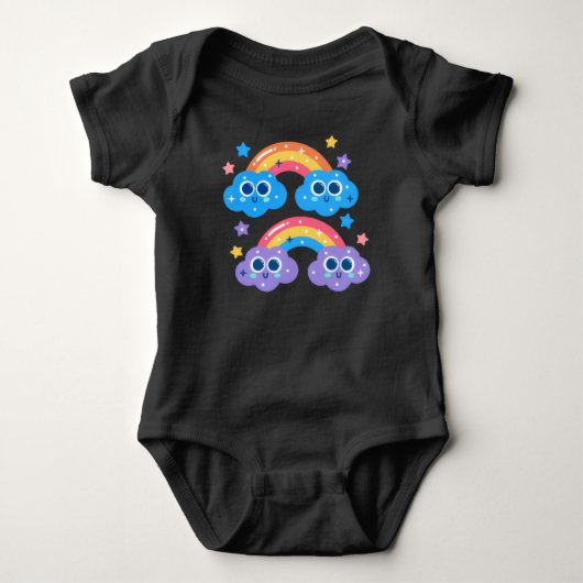 Cute Pastel Shooting Stars Rainbow Illustration Romper (Voorkant)