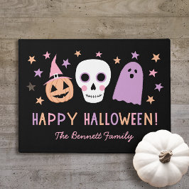 Cute Pastel Skull Happy Halloween Name Doormat Deurmat