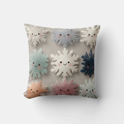 Cute Pastel Smiling Snowflake Throw Pillow Kussen (Voorkant)
