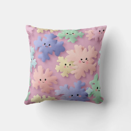 Cute Pastel Snowflake Smiles Throw Pillow Kussen (Achterkant)