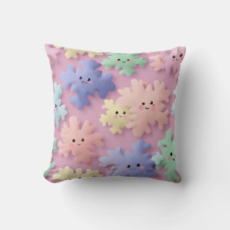 Cute Pastel Snowflake Smiles Throw Pillow Kussen