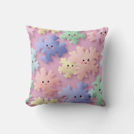 Cute Pastel Snowflake Smiles Throw Pillow Kussen (Voorkant)