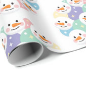 Cute Pastel Snowman Heads Seamless Cadeaupapier (Rol Hoek)