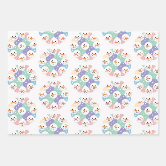 Cute Pastel Snowman Heads Seamless Inpakpapier Vel (Voorkant)