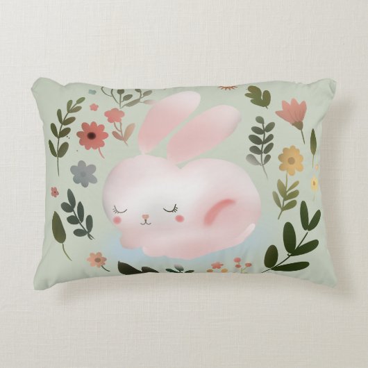 Cute Pastel Spring Bunny Floral Wreath Nursery Art Accent Kussen (Voorkant)