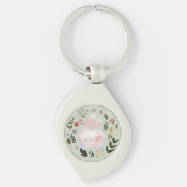 Cute Pastel Spring Bunny Floral Wreath Nursery Art Sleutelhanger