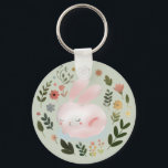 Cute Pastel Spring Bunny Floral Wreath Nursery Art Sleutelhanger<br><div class="desc">Bring a touch of sweet, whimsical nature to your space with this adorable spring bunny design. The artwork features a soft, pastel pink sleeping rabbit surrounded by a beautiful botanical wreath of blooming spring flowers and leaves. This charming watercolor-style illustration is perfect for customizing Easter gifts, baby shower invitations, nursery...</div>