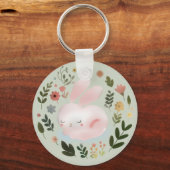Cute Pastel Spring Bunny Floral Wreath Nursery Art Sleutelhanger (Voorkant)