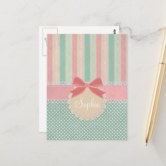 Cute Pastel Stippen & Strepen Design Briefkaart (Voorkant / Achterkant in situ)