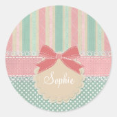 Cute Pastel Stippen & Strepen Design Ronde Sticker (Voorkant)