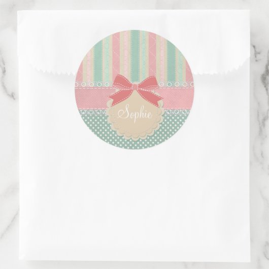 Cute Pastel Stippen & Strepen Design Ronde Sticker (Tas)
