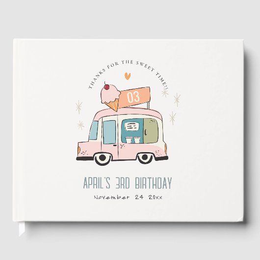 Cute Pastel Sweet Time Ice Cream Birthday Gastenboek (Voorkant)