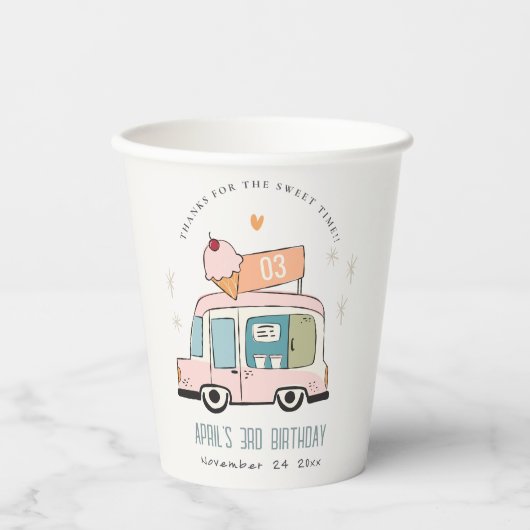 Cute Pastel Sweet Time Ice Cream Birthday Papieren Bekers (Voorkant)