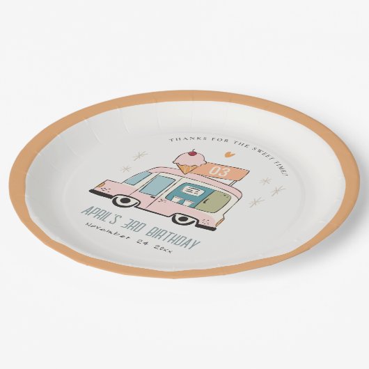 Cute Pastel Sweet Time Ice Cream Truck Birthday Na Papieren Bordje (Gekanteld)