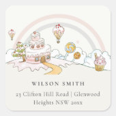 Cute Pastel Sweet Time Snoep Land Kinder Adres Vierkante Sticker (Voorkant)