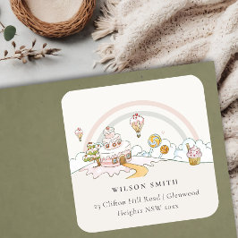 Cute Pastel Sweet Time Snoep Land Kinder Adres Vierkante Sticker