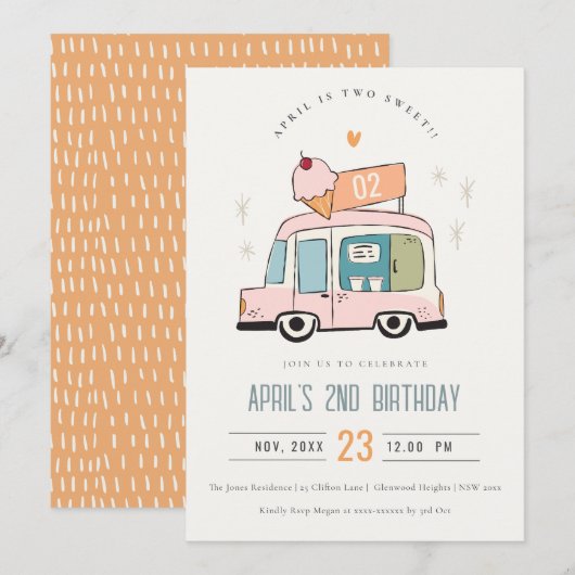 Cute Pastel Sweet Two Ice Cream Truck 2e verjaarda Kaart (Voorkant / Achterkant)