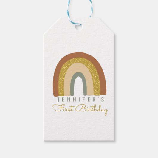 Cute Pastel Terracota Rainbow Birthday Cadeaulabel (Voorkant)
