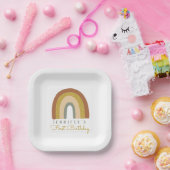 Cute Pastel Terracota Rainbow Birthday Papieren Bordje (Feest)