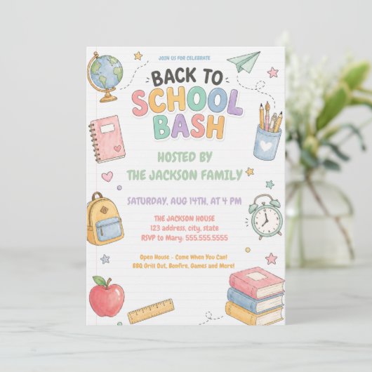 Cute Pastel Terug naar School Feest Kaart (Staand voorkant)