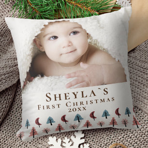 Cute Pastel Tree Baby`s First Christmas Photo Kussen