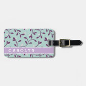 Cute pastel turquoise floral Patroons monogram Bagagelabel (Voorkant horizontaal)