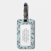 Cute pastel turquoise floral Patroons monogram Bagagelabel (Achterkant verticaal)