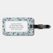 Cute pastel turquoise floral Patroons monogram Bagagelabel (Achterkant horizontaal)