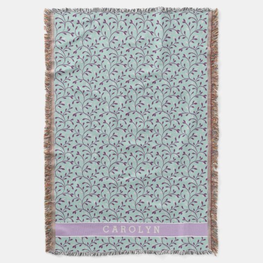 Cute pastel turquoise floral Patroons monogram Deken (Voorkant Verticaal)