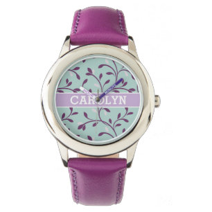 Cute pastel turquoise floral Patroons monogram Horloge