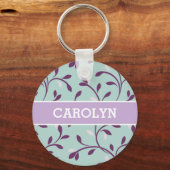 Cute pastel turquoise floral Patroons monogram Sleutelhanger (Voorkant)