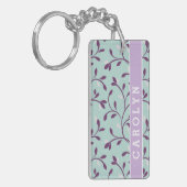 Cute pastel turquoise floral Patroons monogram Sleutelhanger (Voorkant Links)