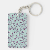 Cute pastel turquoise floral Patroons monogram Sleutelhanger (achterkant)