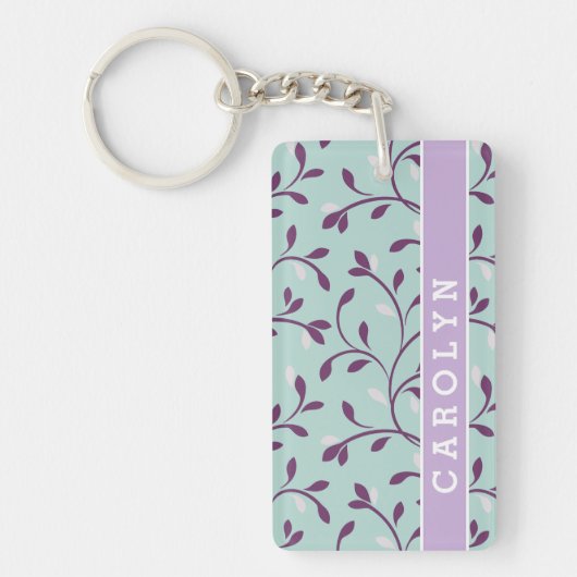 Cute pastel turquoise floral Patroons monogram Sleutelhanger (Voorkant)