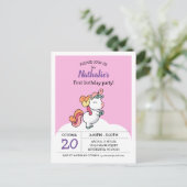 Cute pastel unicorn 1e verjaardagsuitnodiging briefkaart (Staand voorkant)