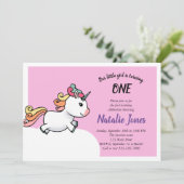 Cute pastel unicorn 1e verjaardagsuitnodiging kaart (Staand voorkant)