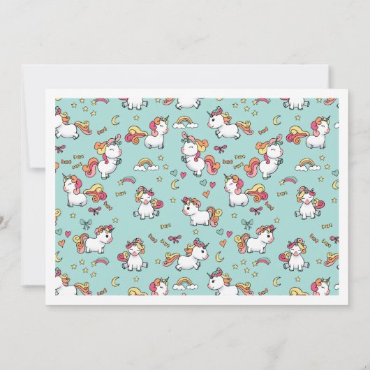 Cute pastel unicorn 1e verjaardagsuitnodiging kaart (Achterkant)