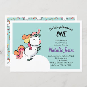 Cute pastel unicorn 1e verjaardagsuitnodiging kaart