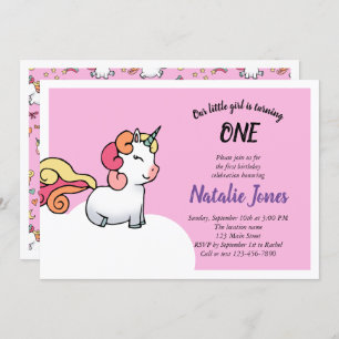 Cute pastel unicorn 1e verjaardagsuitnodiging kaart