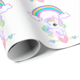 Cute pastel unicorn and rainbow design wrapping pa cadeaupapier