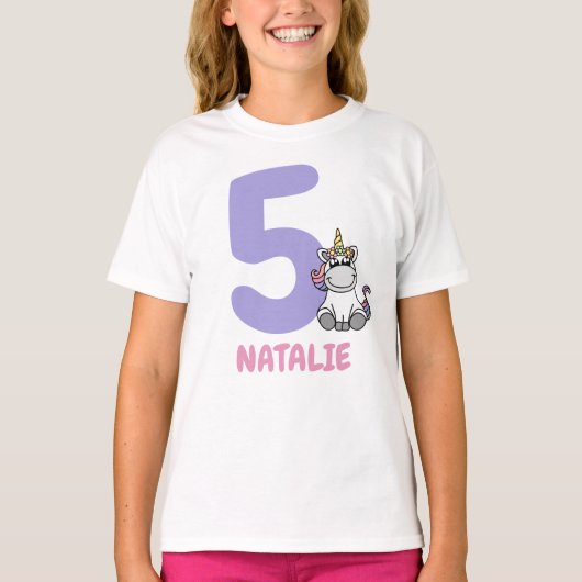 Cute Pastel Unicorn Birthday Name Number Aangepast T-shirt (Voorkant)