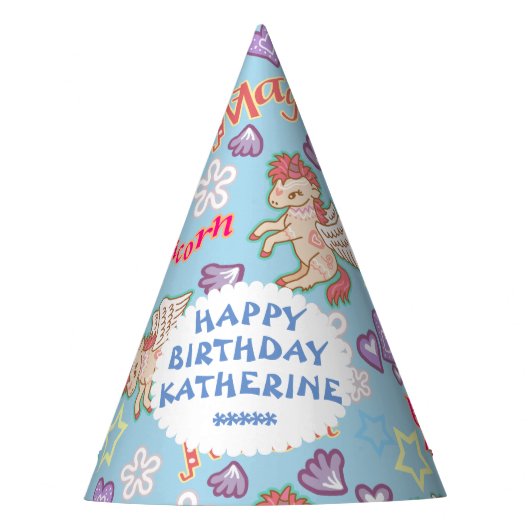 Cute Pastel Unicorn Blue. Feesthoedje (Voorkant)