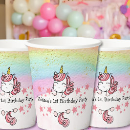 Cute Pastel Unicorn & Rainbow Birthday Party Papieren Bekers