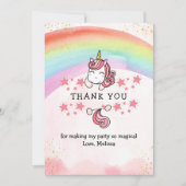 Cute Pastel Unicorn & Rainbow Birthday Thank You   Bedankkaart (Voorkant)