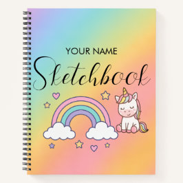 Cute Pastel Unicorn Rainbow Custom Name Notitieboek